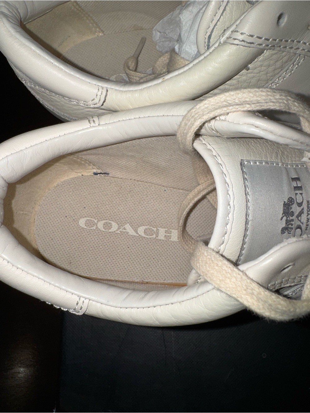Coach Cream Leather Low-Top Sneakers with Silver Metal Logo - Picture 5 of 9